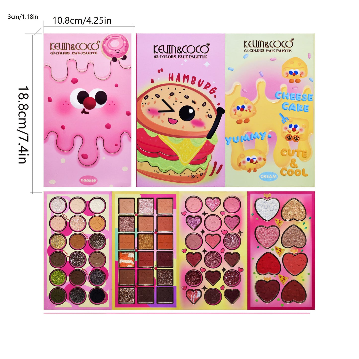 KEVIN & COCO 62-color cute cookie cheese fries, eyeshadow beads matte four-fold eyes
