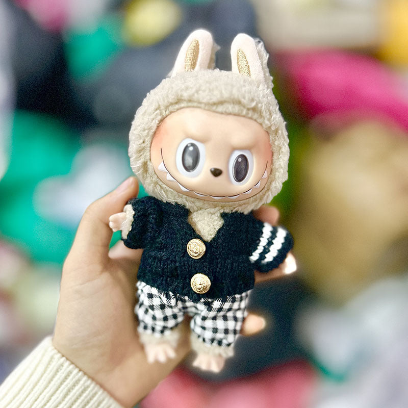 17Cm blind box rabub with cloud velvet little elk overalls set labubu pendant piggy christmas outfit
