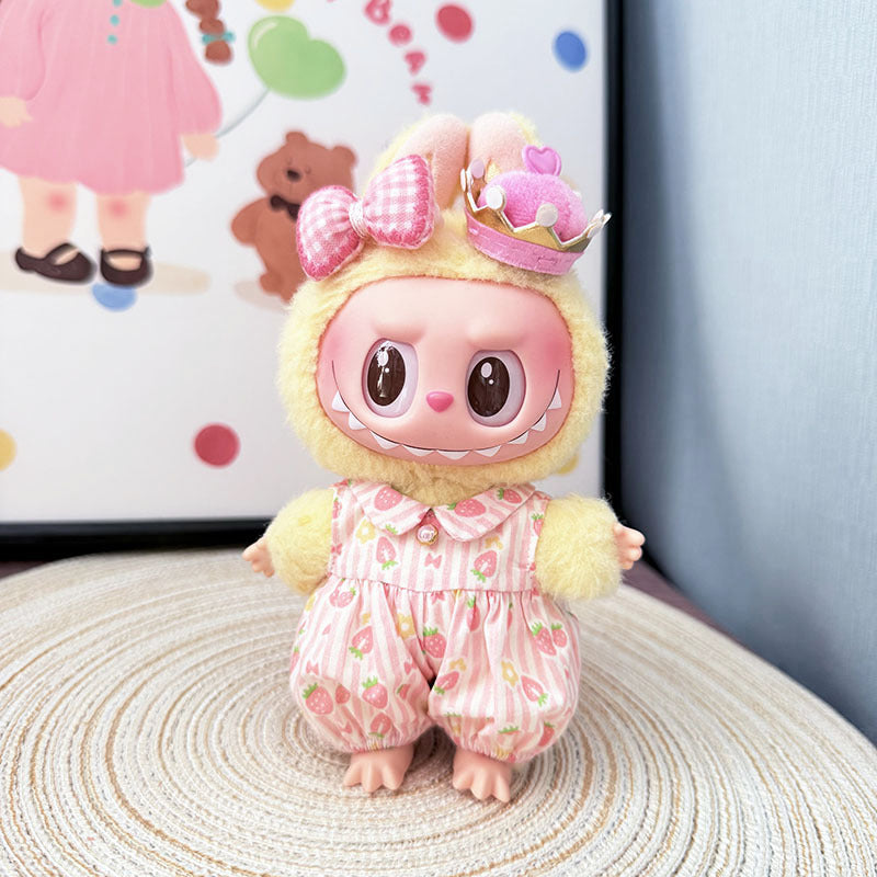 The first, second and third generation keychain Labubu clothes pendant Labubu baby clothes strawberry paradise jumpsuit set is cute