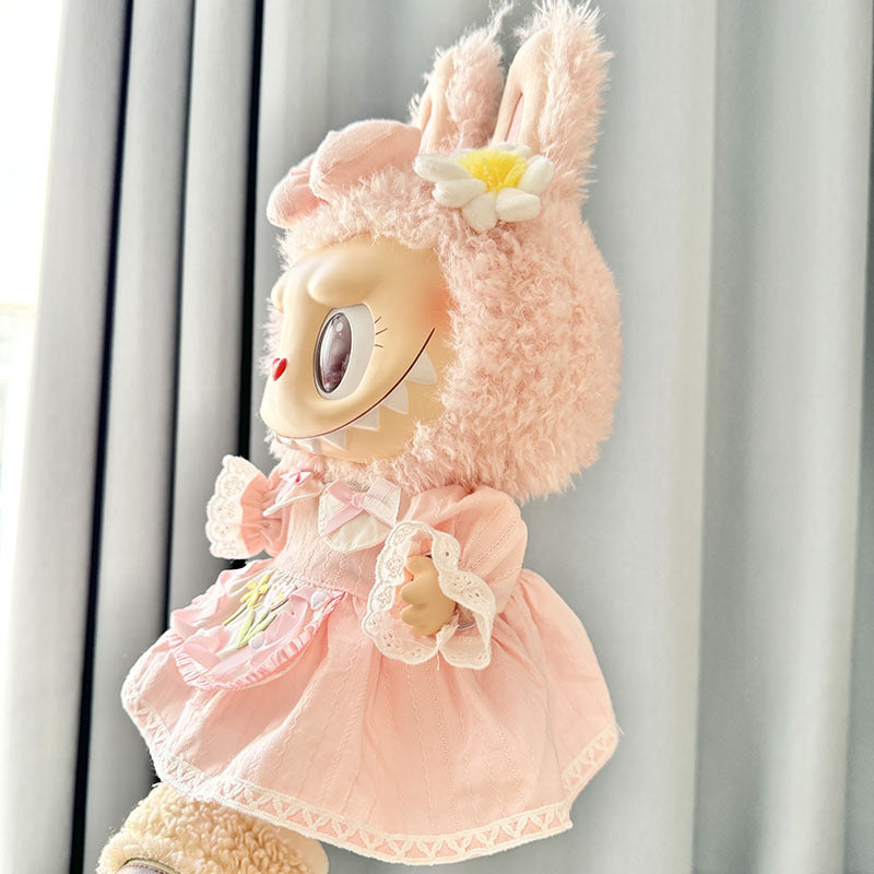 38Cm Labubu Plush Doll Clothing Labubu Doll MOKOKO Pink Tulip Dress Set Female