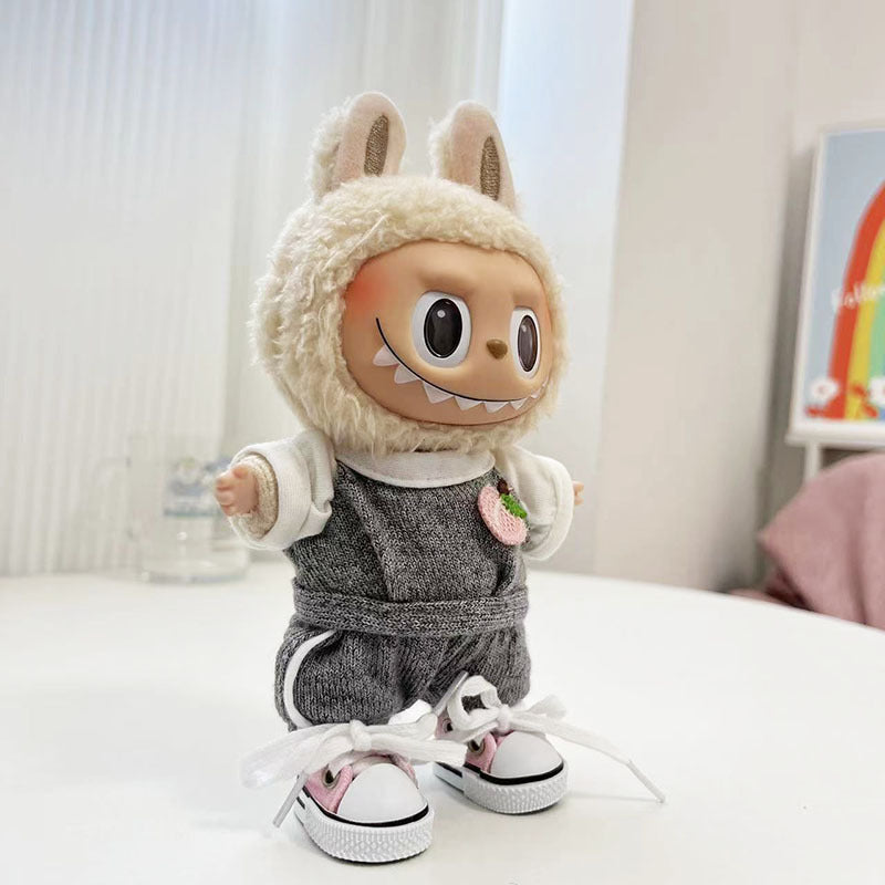 17Cm pendant, rabub clothes, premium gray sports wear, two-piece set, keychain labubu doll clothes, cute.