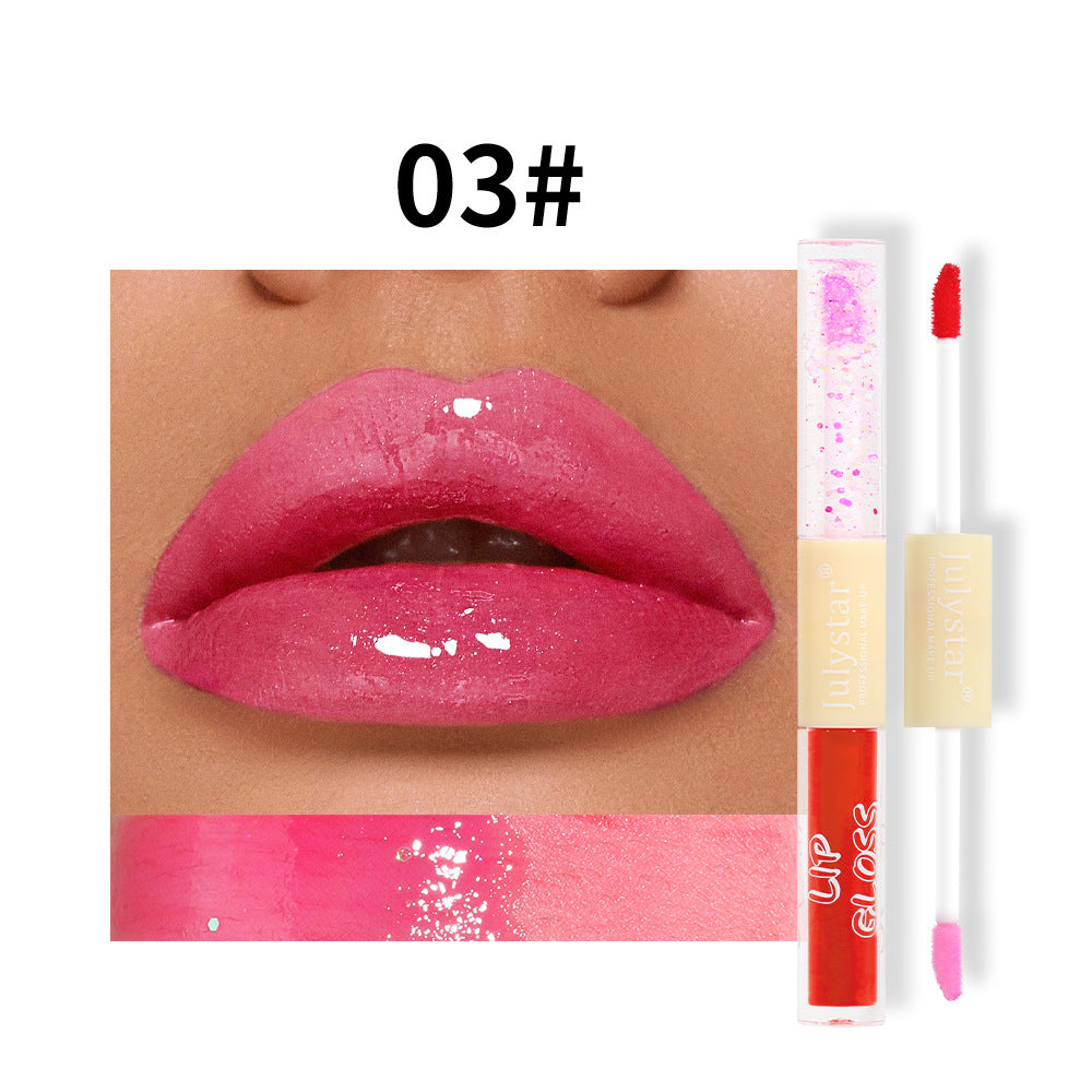 European and American makeup double-head pearlescent water gloss lip glaze natural and long-lasting non-stick cup Dudu lip gloss