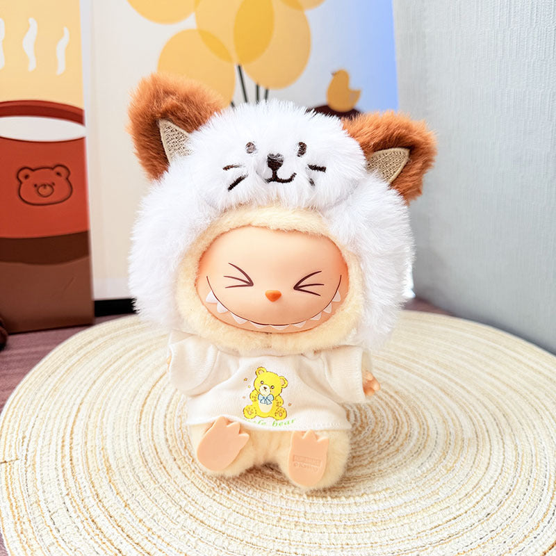 First and second generation keychain Labubu clothes pendant Labubu baby clothes cat hat + plaid overalls cute