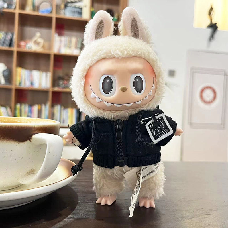 17Cm blind box rabub for stylish zipper shirt cool zipper sweater labubu pendant clothes cute