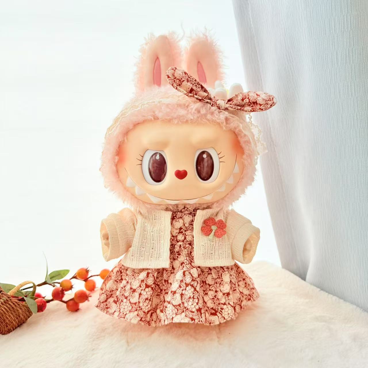 38Cm Labubu plush doll clothes for Labubu doll clothes MOKOKO sweetheart children's fun flower and fruit skirt