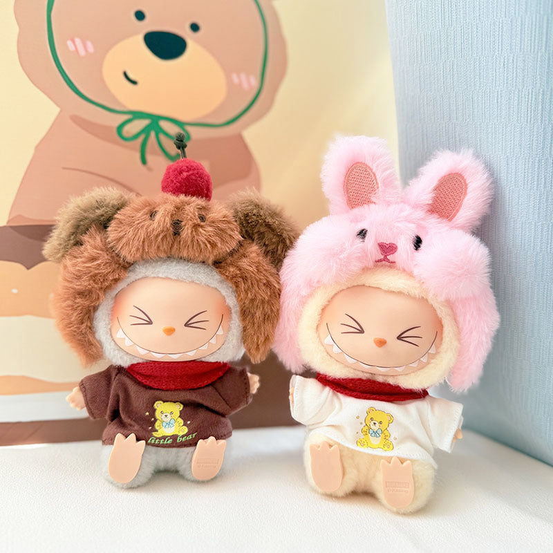 First and second generation keychain Labubu clothes pendant Labubu baby clothes cat hat + plaid overalls cute