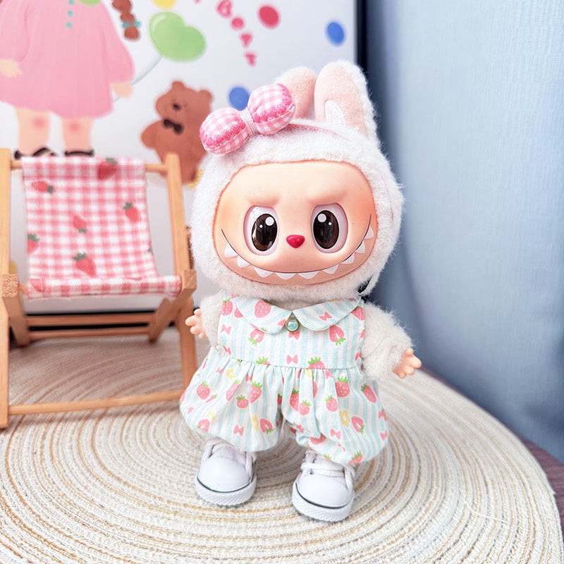 The first, second and third generation keychain Labubu clothes pendant Labubu baby clothes strawberry paradise jumpsuit set is cute
