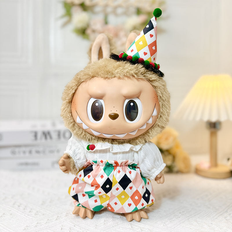 38Cm Labubu vinyl plush doll clothes for Labubu doll clothes poker clown suit cute