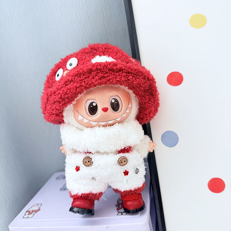 The first, second and third generation keychain Labubu clothes pendant Labubu baby clothes big eyes mushroom overalls cute