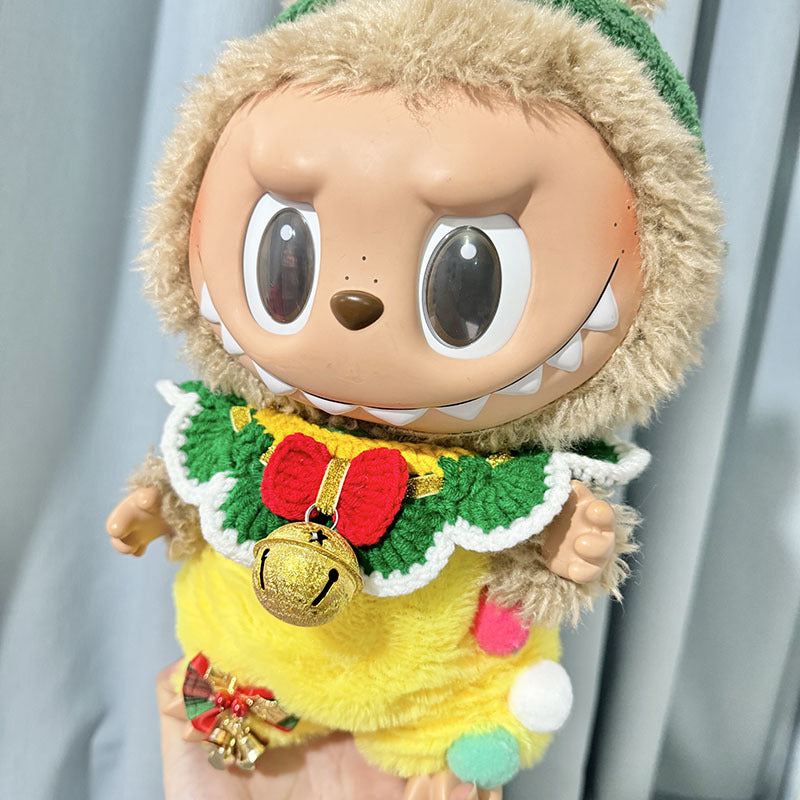 38Cm Labubu plush doll clothes for vinyl Labubu doll clothes Christmas yellow bell set cute
