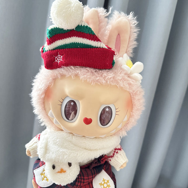38Cm Labubu plush doll clothes for Labubu doll MOKOKO sweetheart snowman scarf New Year's wear