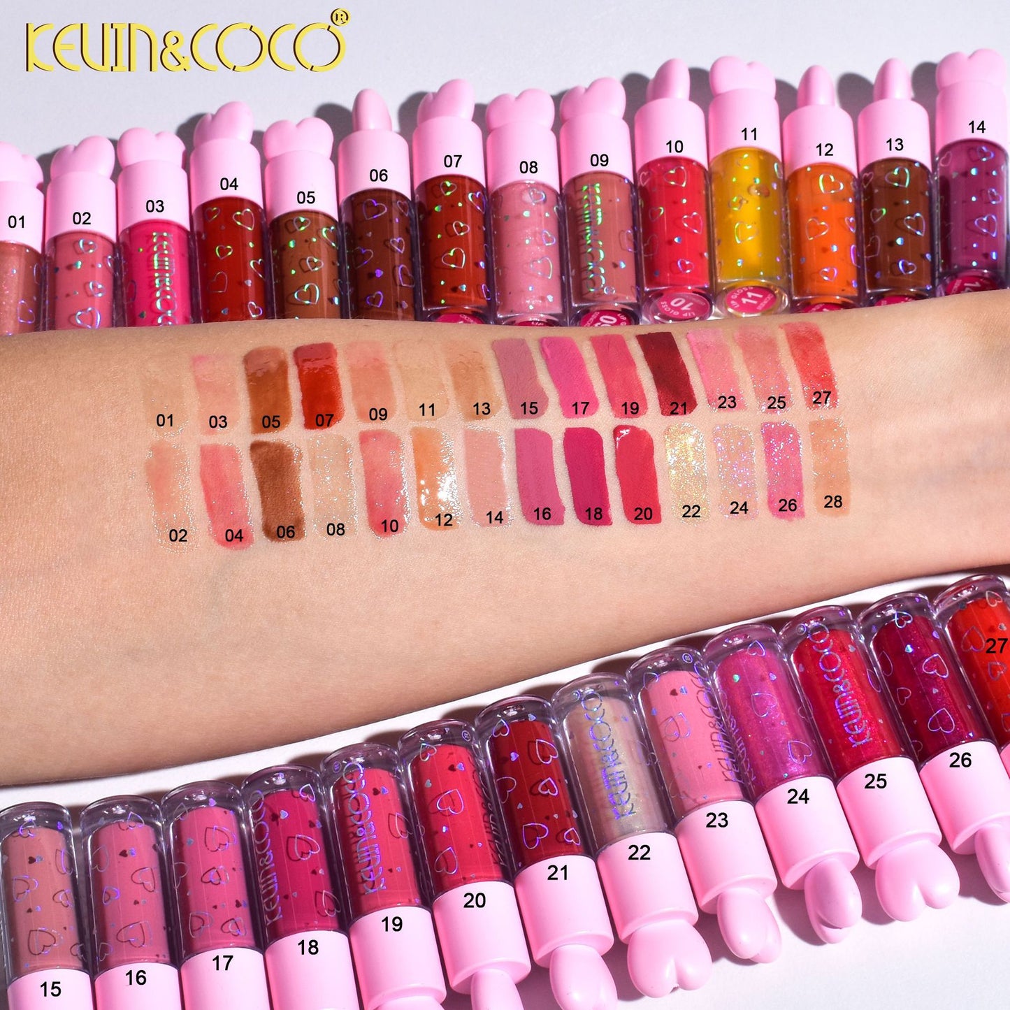 KEVIN & COCO Valentine's Day series bright lip gloss 28 pcs lipstick moisturizing, non-drying