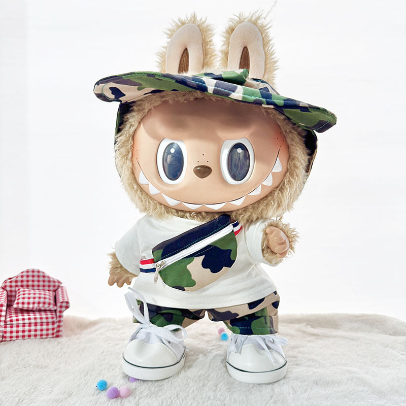 38Cm Labubu plush doll clothes for Labubu doll baby clothes sweetheart cool camouflage suit cute
