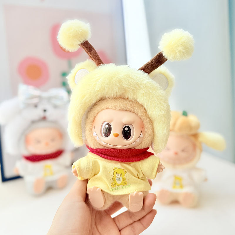 First and second generation keychain Labubu clothes pendant Labubu baby clothes cat hat + plaid overalls cute