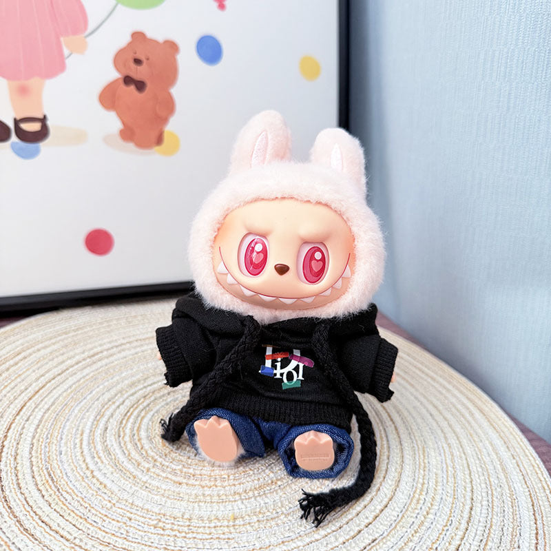 The first, second and third generation keychain Labubu clothes pendant Labubu baby clothes trendy hooded sweater set is cute.