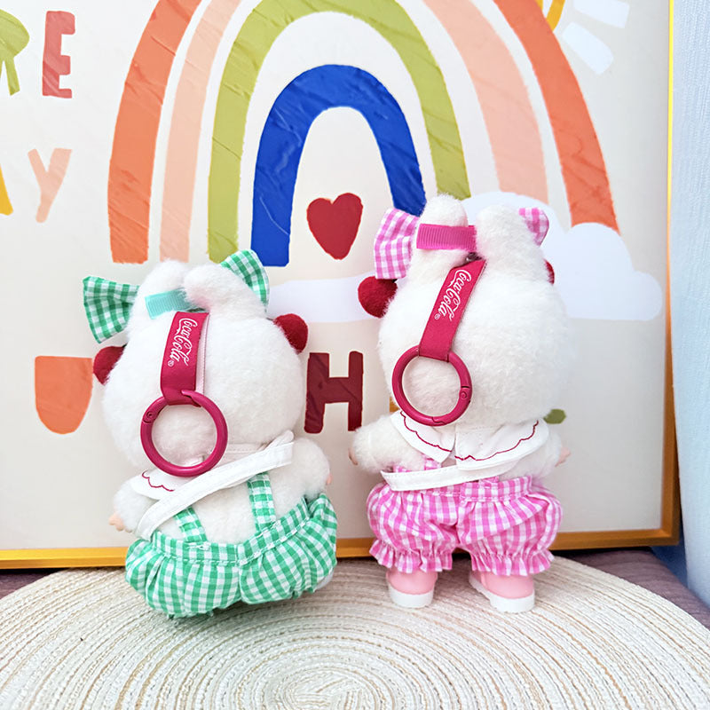 The first, second and third generation Labubu clothes pendant Labubu sitting baby clothes pink and green grid cherry strap satchel set