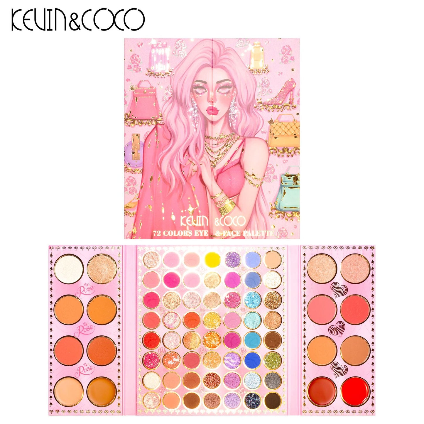 KEVIN & COCO 72-color eyeshadow disc folding model, pearlescent matte earth color lasting European and American style
