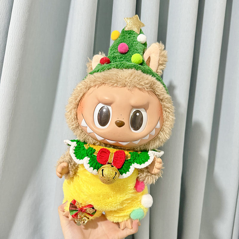 38Cm Labubu plush doll clothes for vinyl Labubu doll clothes Christmas yellow bell set cute