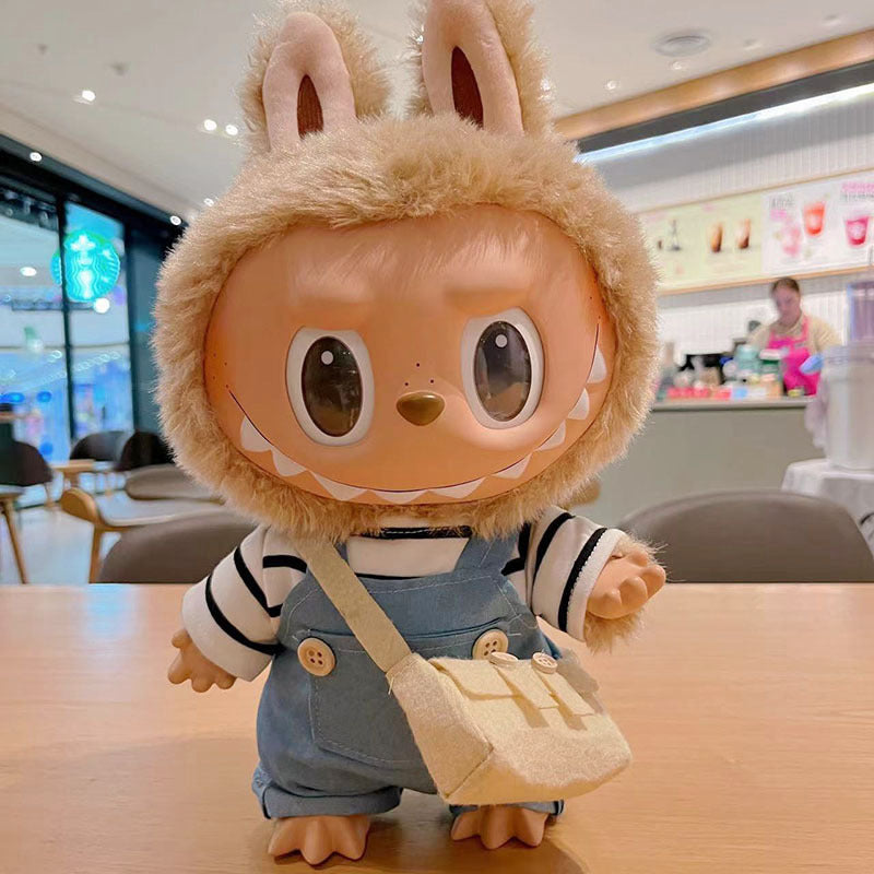 38Cm Labubu vinyl plush doll clothes for Labubu doll clothes striped animal shirt set cute