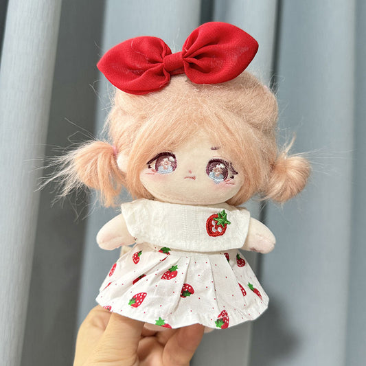 17Cm rabub wearing pendant labubu keychain baby clothes 10cm cotton doll clothes small strawberry skirt set