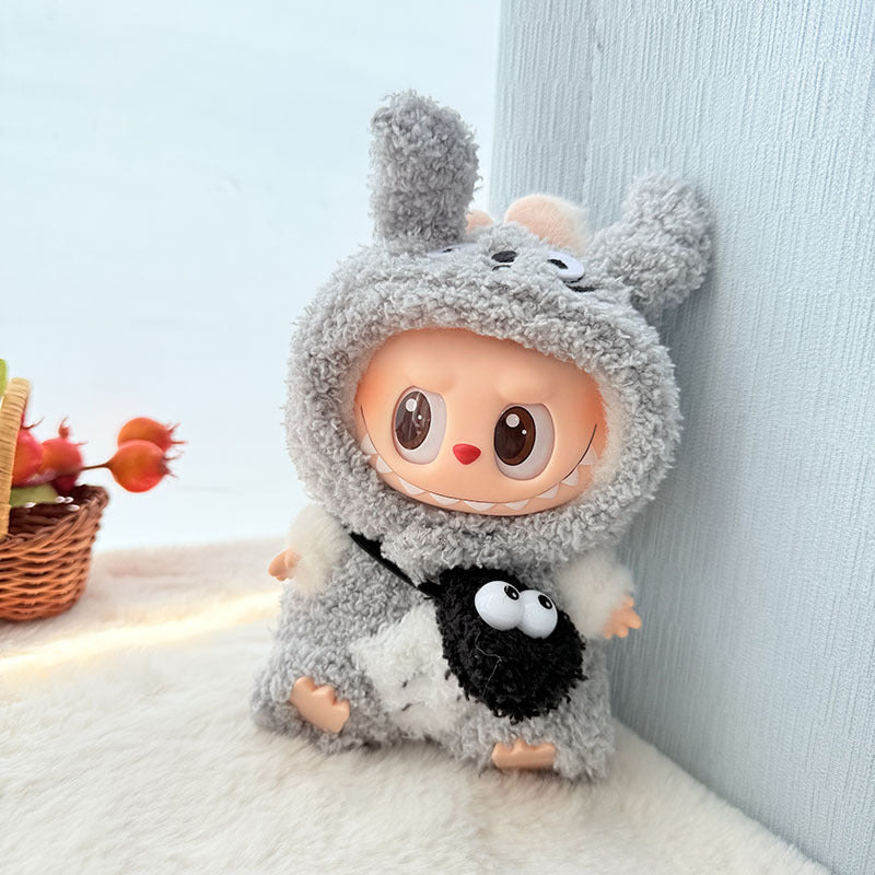 17Cm Labubuwa clothes LABUBU blind box sitting party one two three generations cute cloud velvet three eyes cute