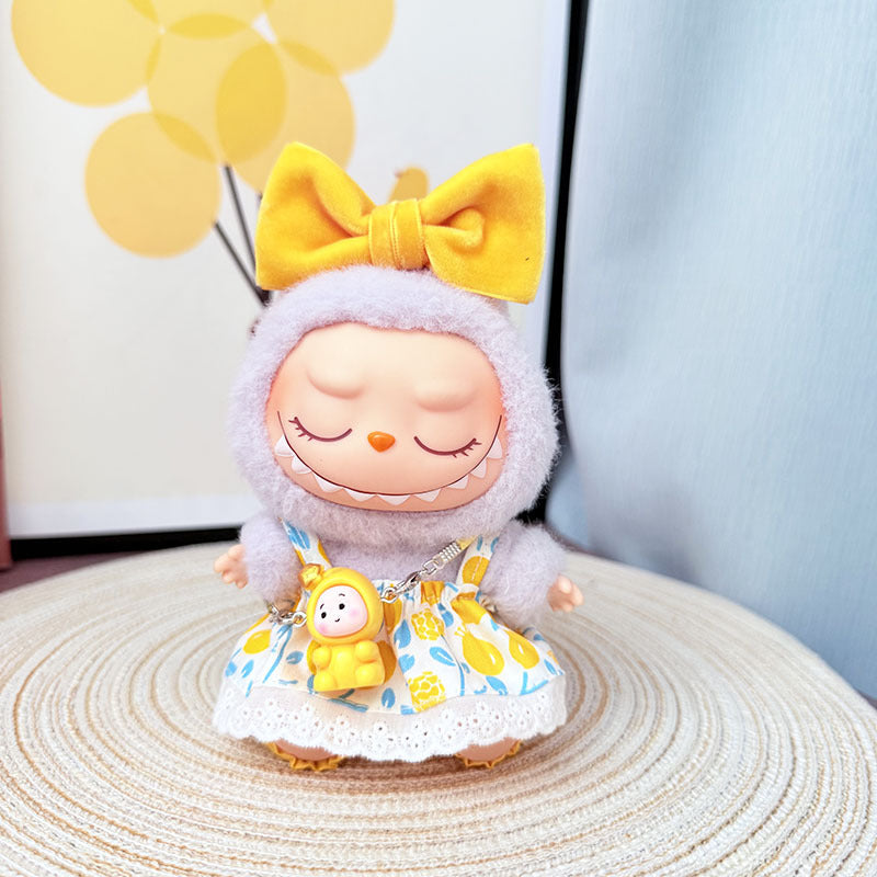 First, second and third generation Labubu clothes pendant Labubu sitting party baby clothes summer suspender skirt pink childhood clothes