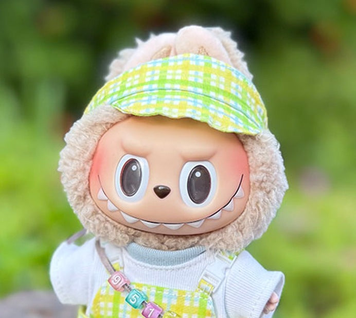 The first, second and third generation keychain Labubu clothes pendant Labubu baby clothes bubble gum color overalls set cute
