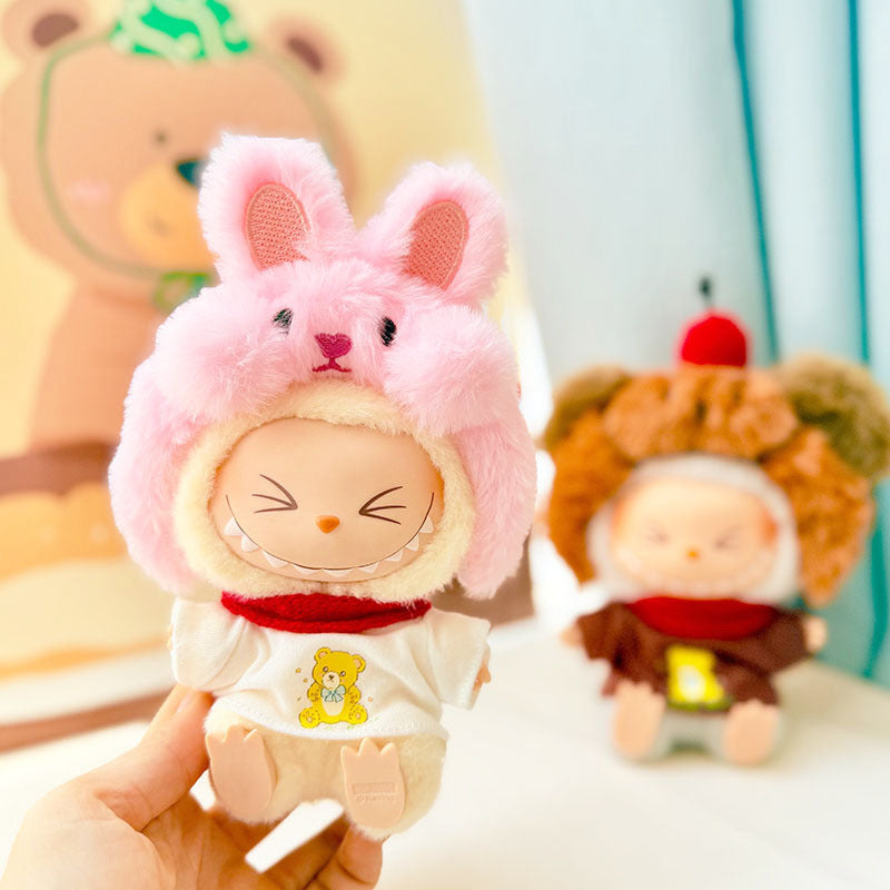 First and second generation keychain Labubu clothes pendant Labubu baby clothes cat hat + plaid overalls cute
