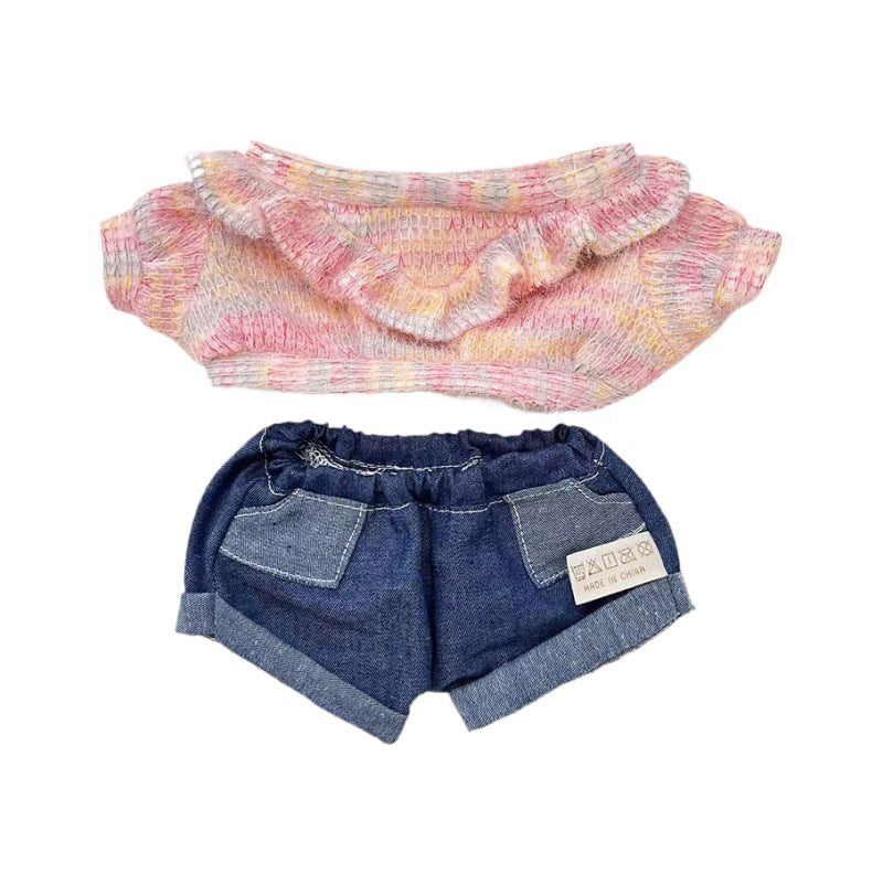 38Cm Labubu doll clothes Labubu vinyl plush doll tie-dye ruffle edge sweater set new