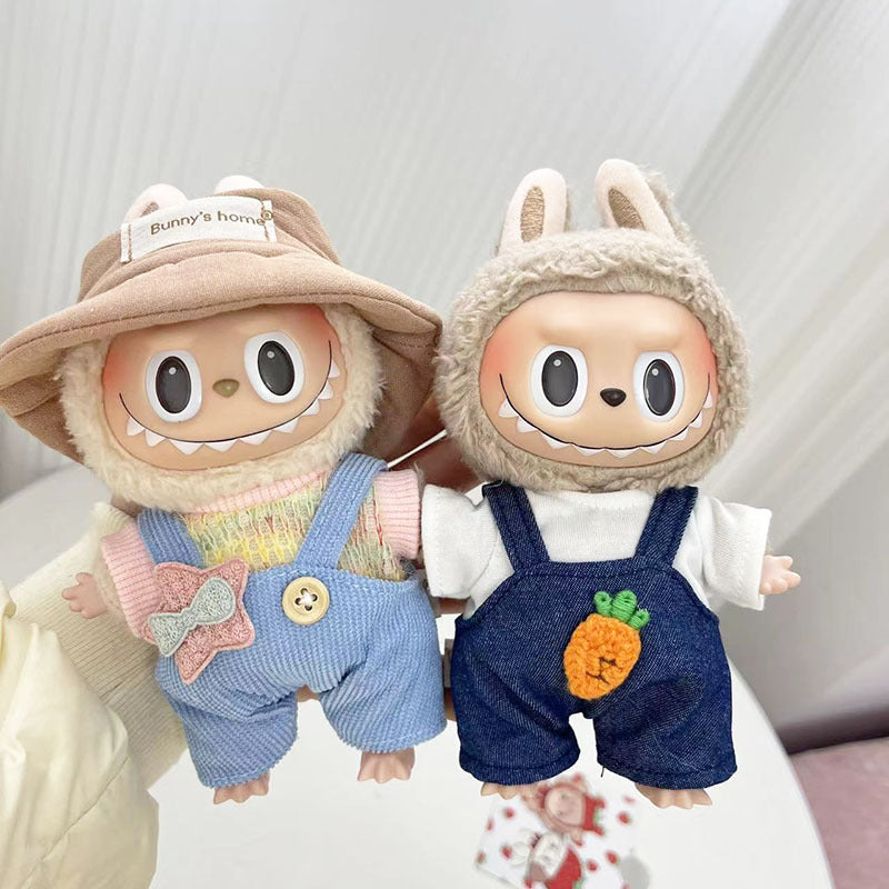 17Cm blind box rabub for small blue-gray rhombus grid sweater set labubu pendant clothes are cute and cute