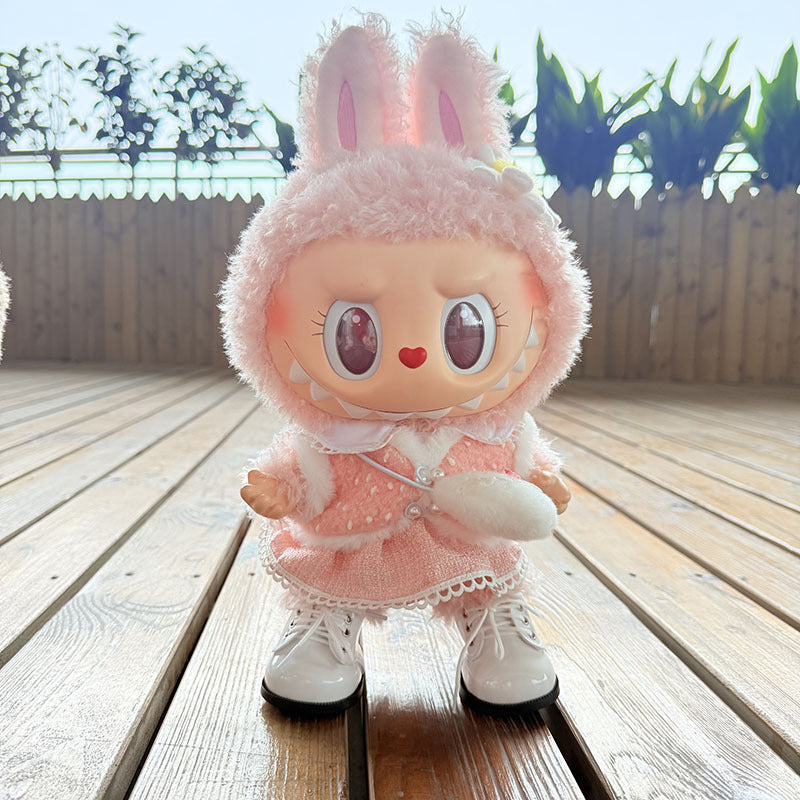 38Cm Labubu plush doll dress for Labubu doll MOKOKO sweetheart pearl cream dress