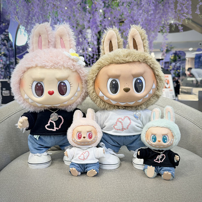 38Cm Labubu plush doll clothes for Labubu doll MOKOKO sweetheart heart print sweater set