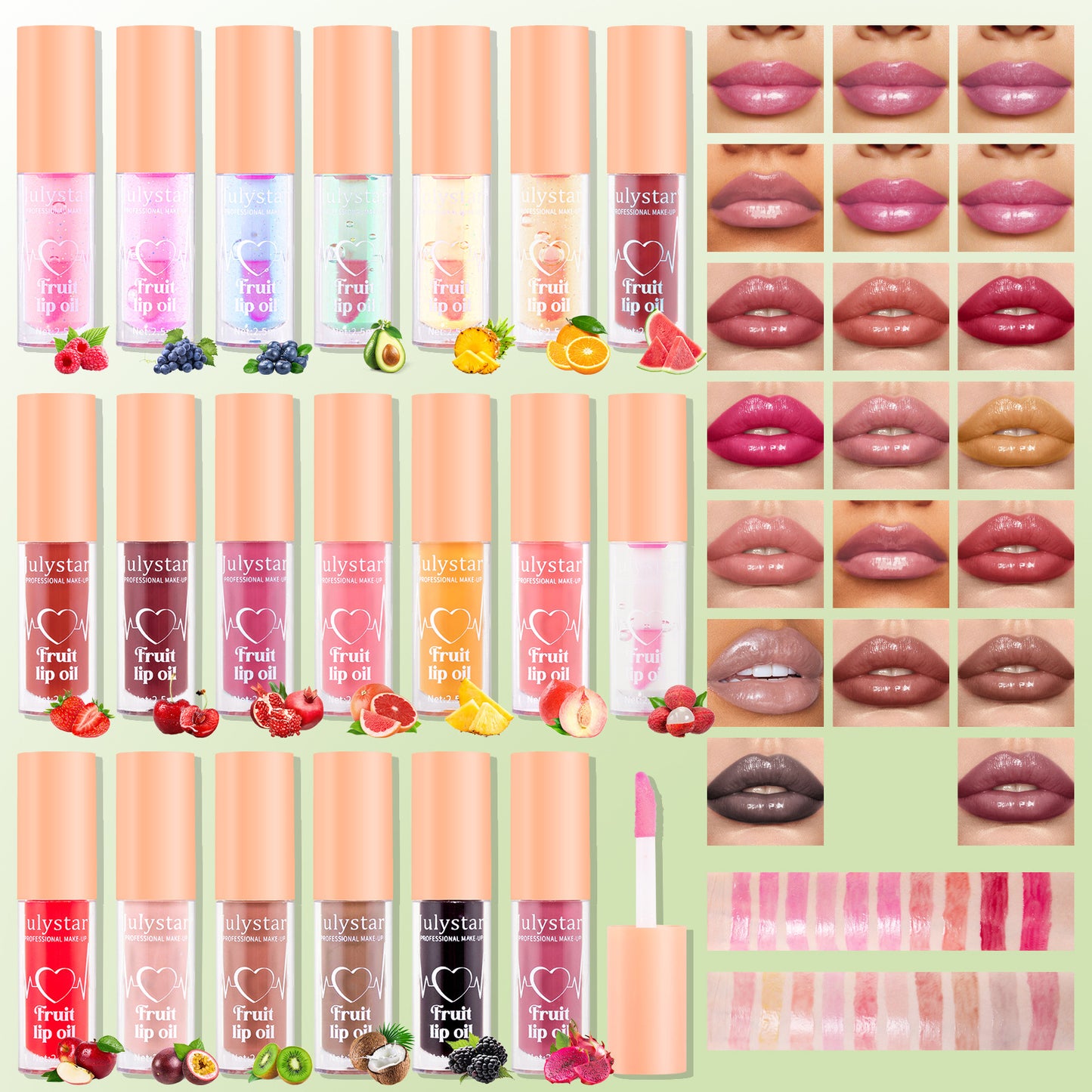 Julystar 20 Color Fruit Lip Glaze Water Light Transparent Moisturizing Moisturizing Temperature Variable Pearlescent Lip Oil