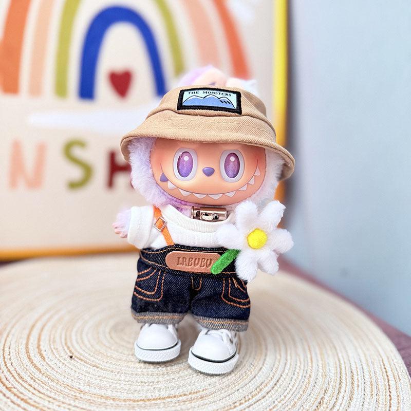 The first, second and third generations of Labubu clothes pendant Labubu sitting baby clothes Kechun same spring field overalls