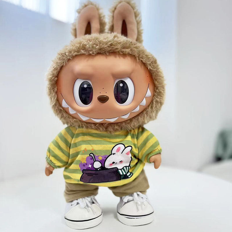 38Cm Labubu vinyl plush doll clothes for Labubu doll clothes striped animal shirt set cute