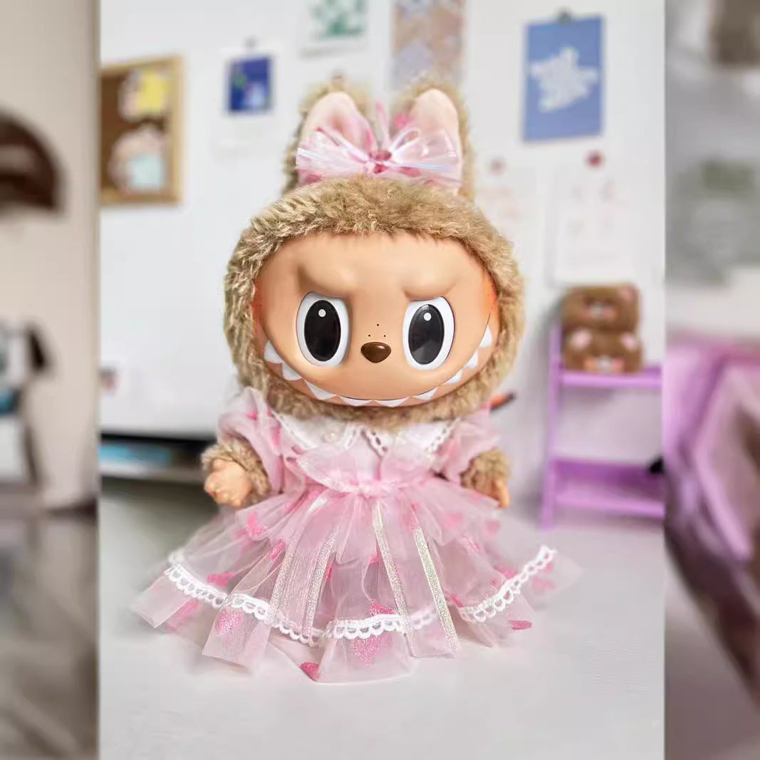 38Cm rabub vinyl plush doll dress for pink yarn love dress set labubu doll clothes cute