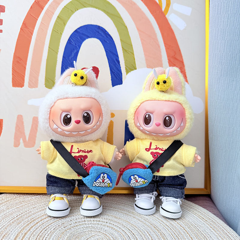 The first, second and third generation Labubu clothes pendant Labubu sitting party baby clothes bee robot cat suit is cute and cute