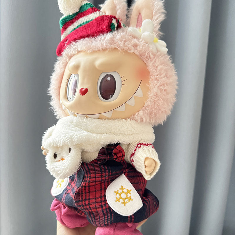 38Cm Labubu plush doll clothes for Labubu doll MOKOKO sweetheart snowman scarf New Year's wear