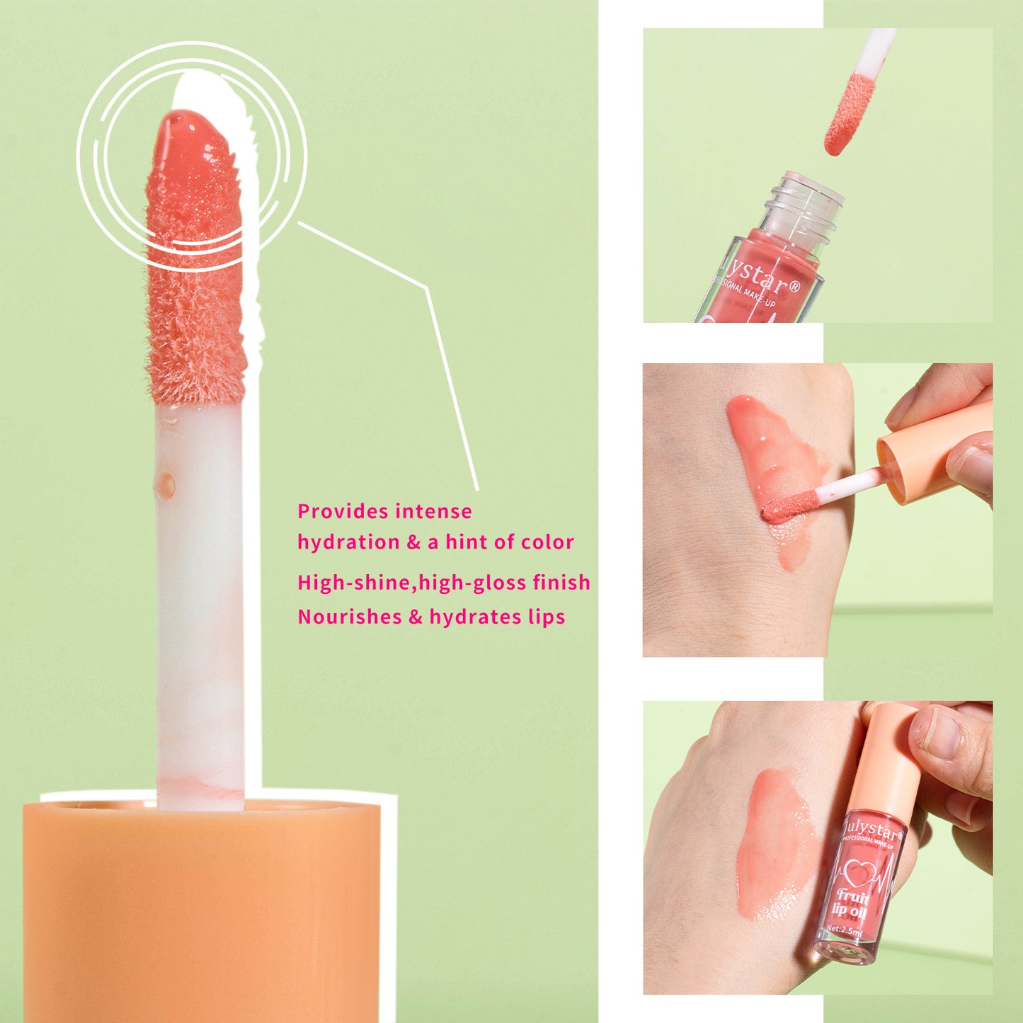 Julystar 20 Color Fruit Lip Glaze Water Light Transparent Moisturizing Moisturizing Temperature Variable Pearlescent Lip Oil