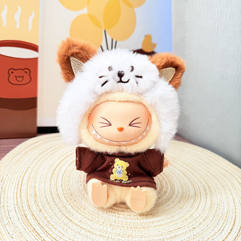 First and second generation keychain Labubu clothes pendant Labubu baby clothes cat hat + plaid overalls cute