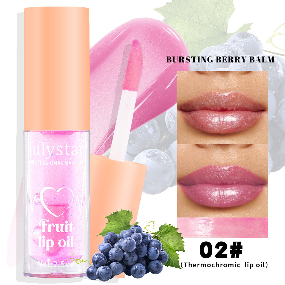 Julystar 20 Color Fruit Lip Glaze Water Light Transparent Moisturizing Moisturizing Temperature Variable Pearlescent Lip Oil