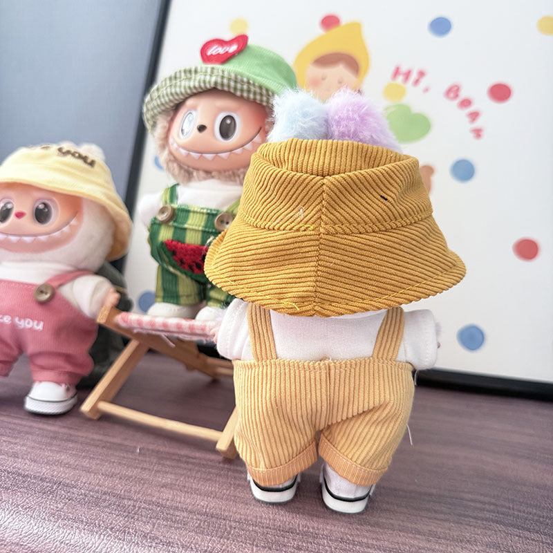 The first, second and third generation keychain Labubu clothes pendant Labubu baby clothes summer watermelon overalls set is cute