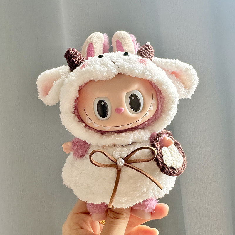 17Cm blind box rabub with pure handmade baby elephant purple rabbit overalls set labubu pendant baby clothes cute