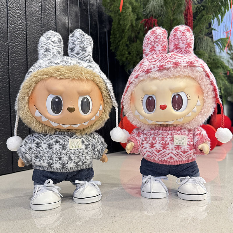38Cm Labubu plush doll clothes for Labubu doll MOKOKO sweetheart rabbit ear jacquard shirt set
