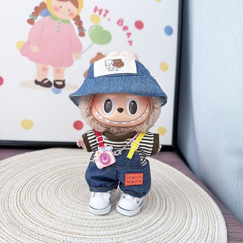 The first, second and third generation keychain Labubu clothes pendant Labubu baby clothes colored denim strap set is cute.