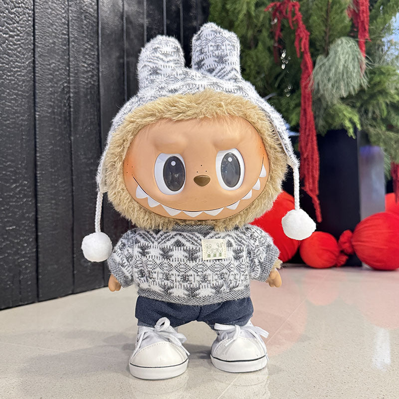 38Cm Labubu plush doll clothes for Labubu doll MOKOKO sweetheart rabbit ear jacquard shirt set