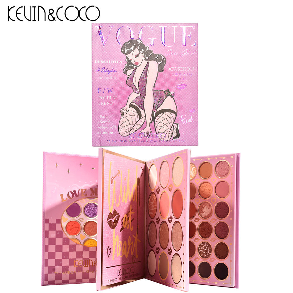 KEVIN & COCO72 color eyeshadow disc, bead matte three-layer folding model, earth color highlight-trimming multi-purpose disc