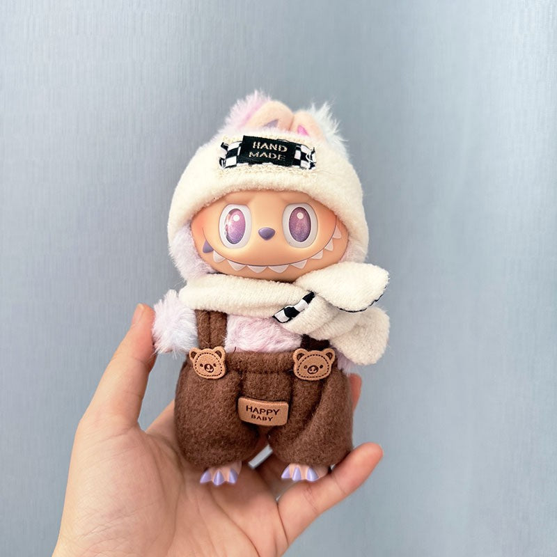 The first, second and third generation keychain Labubu clothes pendant Labubu baby clothes trendy sweater overalls set is cute.