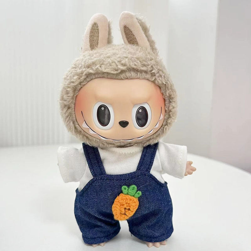 17Cm blind box rabub for small blue-gray rhombus grid sweater set labubu pendant clothes are cute and cute