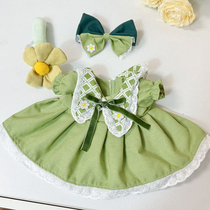 38Cm Labubu plush doll clothes for Labubu doll clothes spring yellow gauze skirt + flower set